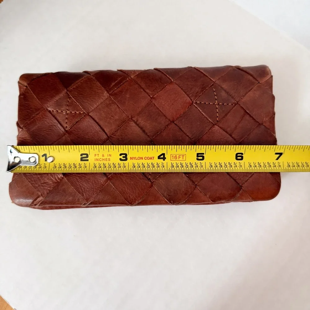 Valenca‎ Holland Distressed Brown Woven Leather Clutch Wallet Zipper Pocket - Picture 9 of 10